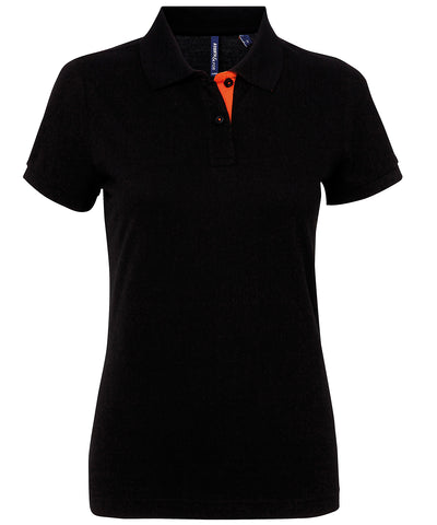 Womens contrast polo | black/orange