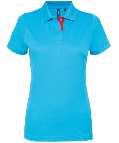 Womens contrast polo | turquoise/red