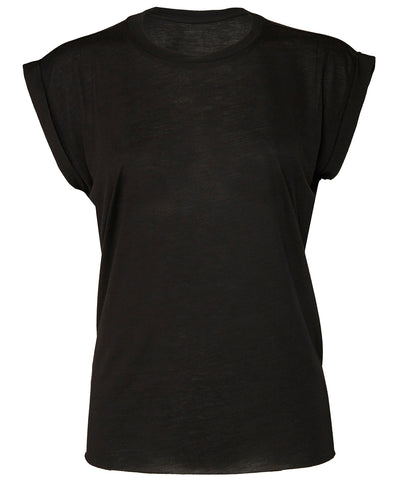 Womens flowy muscle tee with rolled cuff | black