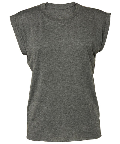 Womens flowy muscle tee with rolled cuff | dark grey heather