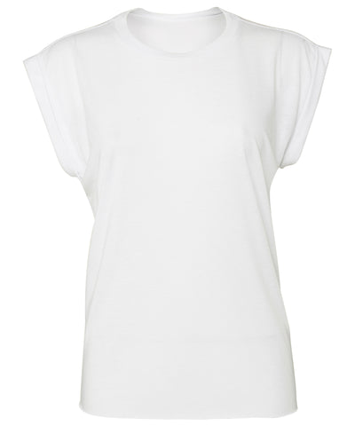 Womens flowy muscle tee with rolled cuff | white