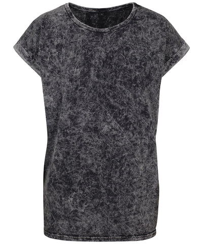 Womens acid washed extended shoulder tee | dark grey/white