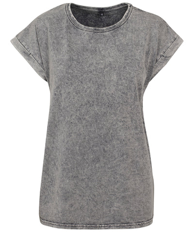 Womens acid washed extended shoulder tee | grey/black