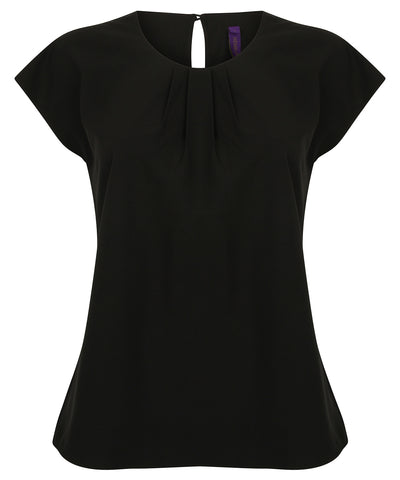 Womens pleat front short sleeve blouse | black