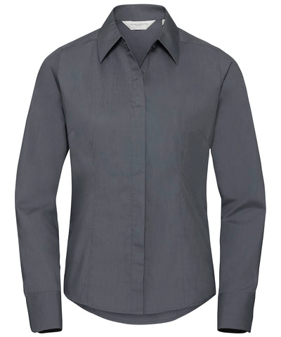 Womens long sleeve polycotton easycare fitted poplin shirt | convoy grey