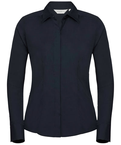 Womens long sleeve polycotton easycare fitted poplin shirt | french navy