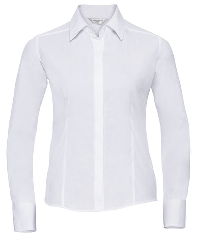 Womens long sleeve polycotton easycare fitted poplin shirt | white