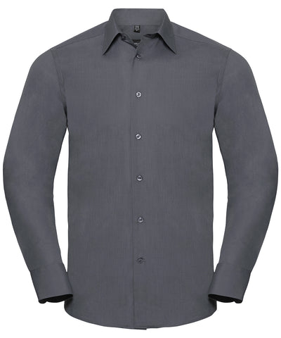 Long sleeve polycotton easycare fitted poplin shirt | convoy grey