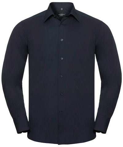 Long sleeve polycotton easycare fitted poplin shirt | french navy