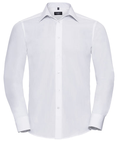 Long sleeve polycotton easycare fitted poplin shirt | white