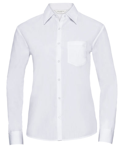 Womens long sleeve polycotton easycare poplin shirt | white