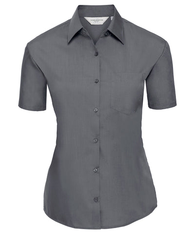 Womens short sleeve polycotton easycare poplin shirt | convoy grey