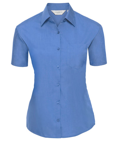 Womens short sleeve polycotton easycare poplin shirt | corporate blue