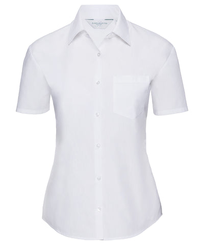 Womens short sleeve polycotton easycare poplin shirt | white
