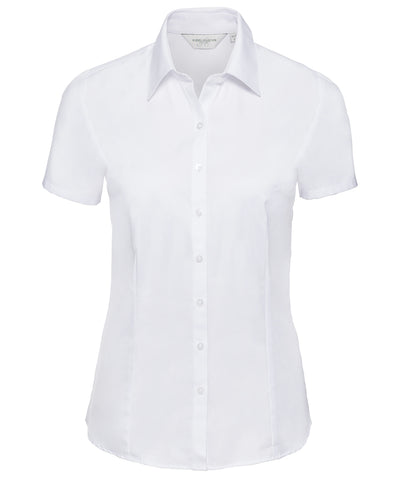 Womens short sleeve herringbone shirt | white