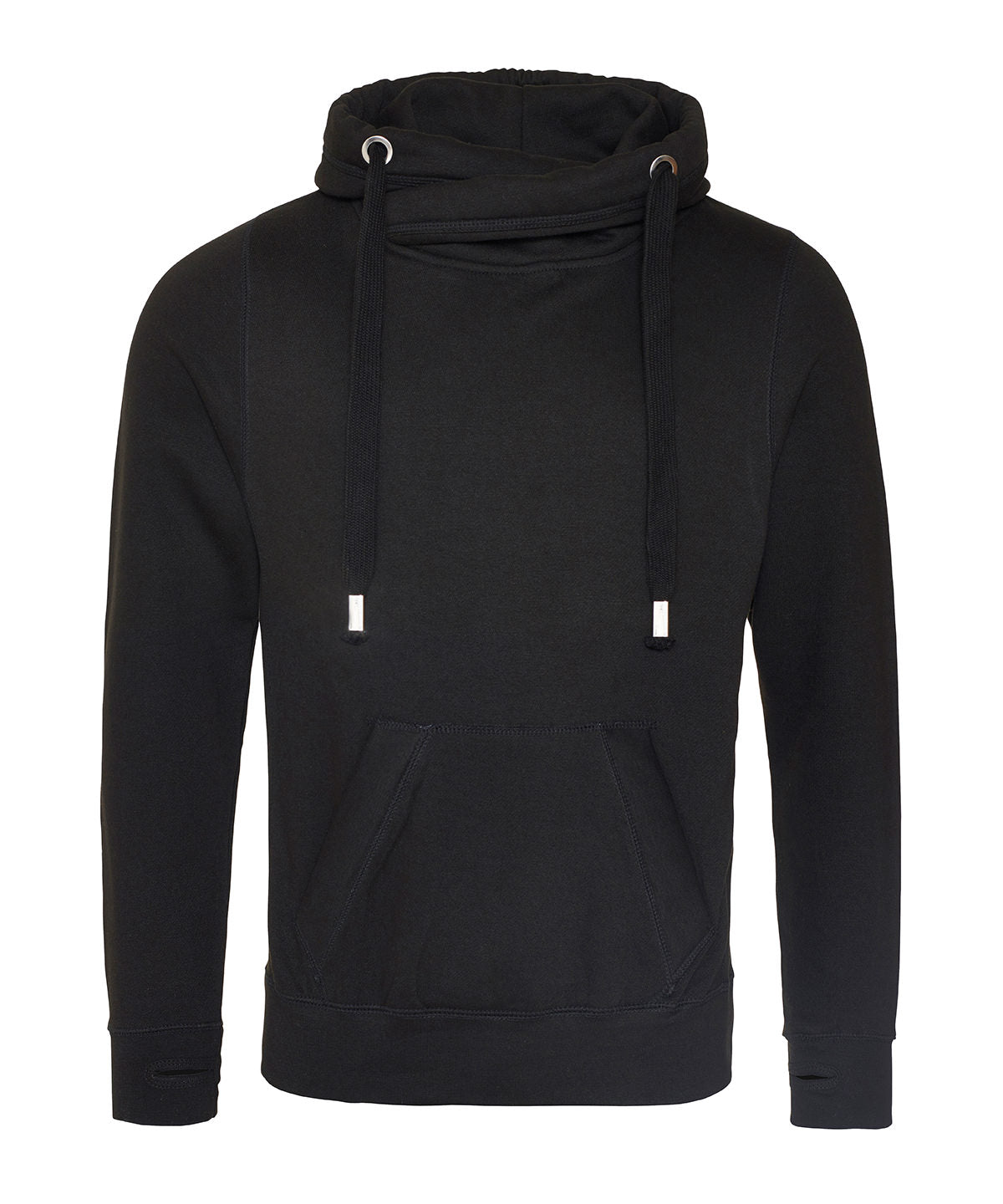 Cross neck hoodie | Jet Black