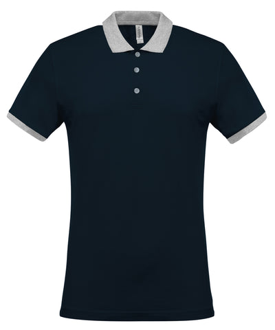 Two-tone piqu polo shirt | navy/oxford grey