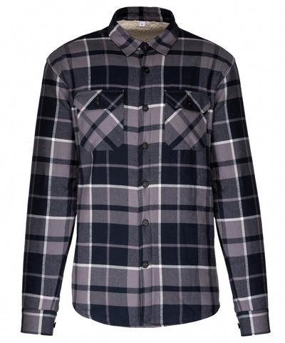 Sherpa-lined checked shirt jacket | storm grey/navy