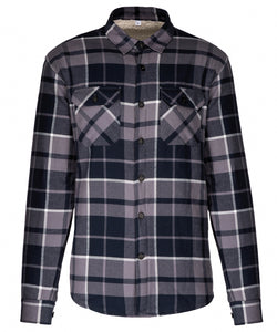 Sherpa-lined checked shirt jacket | storm grey/navy