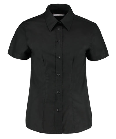 Womens workplace Oxford blouse short-sleeved (tailored fit) | black