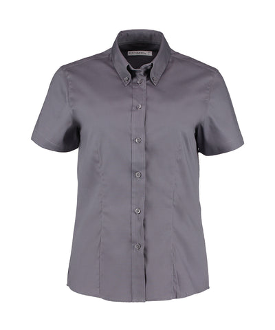 Womens corporate Oxford blouse short-sleeved (tailored fit) | charcoal