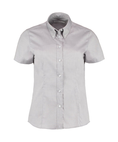 Womens corporate Oxford blouse short-sleeved (tailored fit) | silver grey
