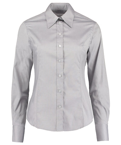 Womens corporate Oxford blouse long-sleeved (tailored fit) | silver grey