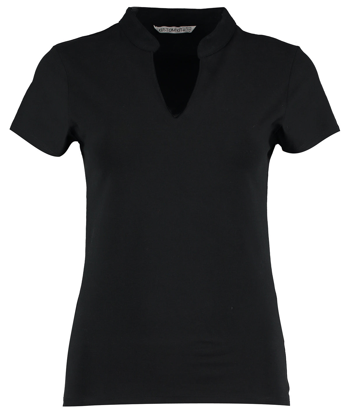 Womens corporate short-sleeved top v-neck mandarin collar (regular fit) | black