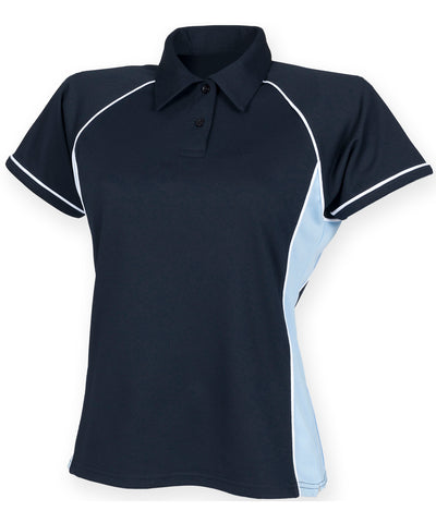 Womens piped performance polo | navy/sky/white