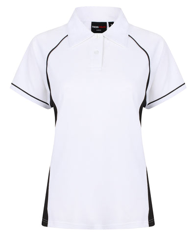 Womens piped performance polo | White/Black/Black