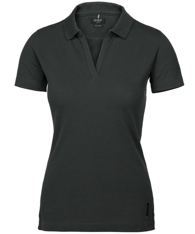 Womens Harvard v-neck  stretch deluxe polo | charcoal