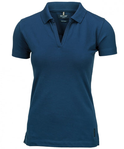 Womens Harvard v-neck  stretch deluxe polo | indigo blue