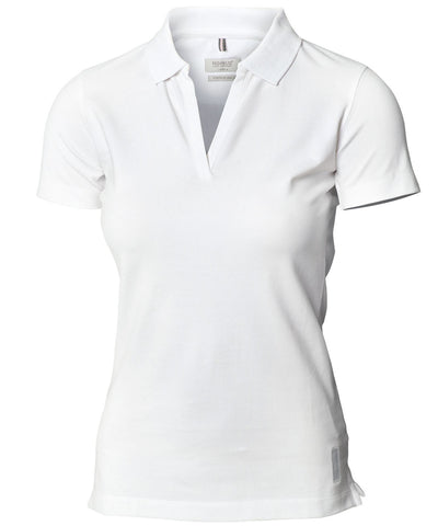 Womens Harvard v-neck  stretch deluxe polo | white
