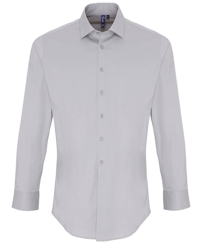 Stretch fit cotton poplin long sleeve shirt | silver