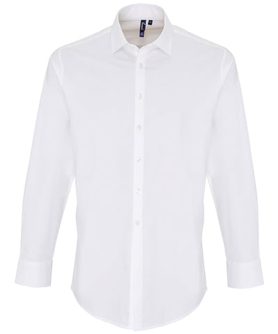 Stretch fit cotton poplin long sleeve shirt | white