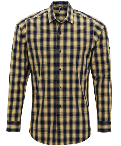 Mulligan check cotton long sleeve shirt | camel/navy