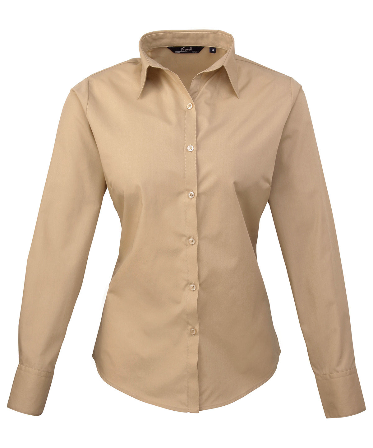 Womens poplin long sleeve blouse | khaki