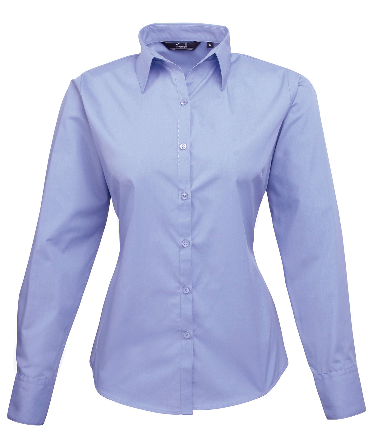Womens poplin long sleeve blouse | mid blue