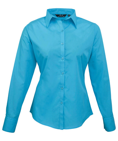 Womens poplin long sleeve blouse | turquoise