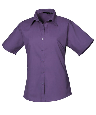 Womens short sleeve poplin blouse | purple