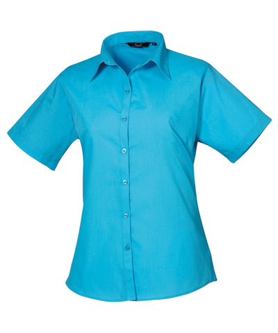 Womens short sleeve poplin blouse | turquoise