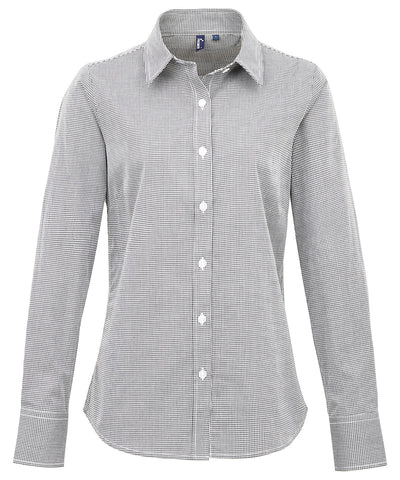 Womens Microcheck (Gingham) long sleeve cotton shirt | black/white