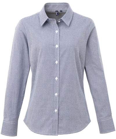 Womens Microcheck (Gingham) long sleeve cotton shirt | navy/white
