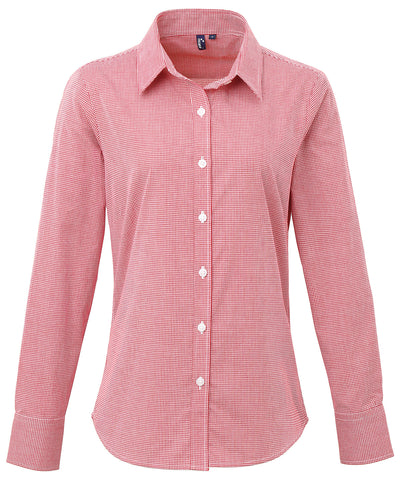 Womens Microcheck (Gingham) long sleeve cotton shirt | red/white