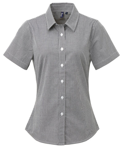 Womens Microcheck (Gingham) short sleeve cotton shirt | black/white