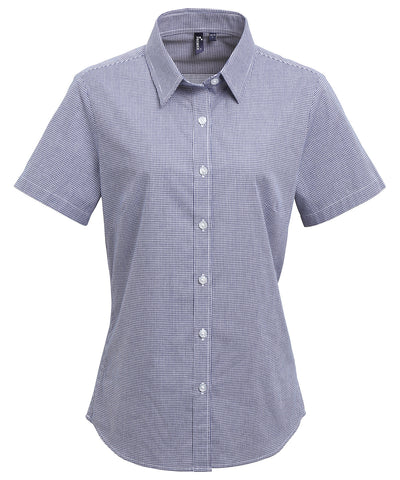 Womens Microcheck (Gingham) short sleeve cotton shirt | navy/white