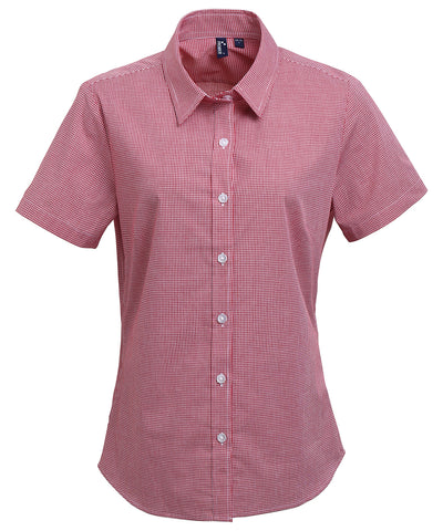 Womens Microcheck (Gingham) short sleeve cotton shirt | red/white
