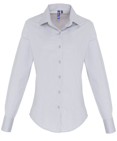 Womens stretch fit cotton poplin long sleeve blouse | silver