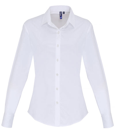 Womens stretch fit cotton poplin long sleeve blouse | white