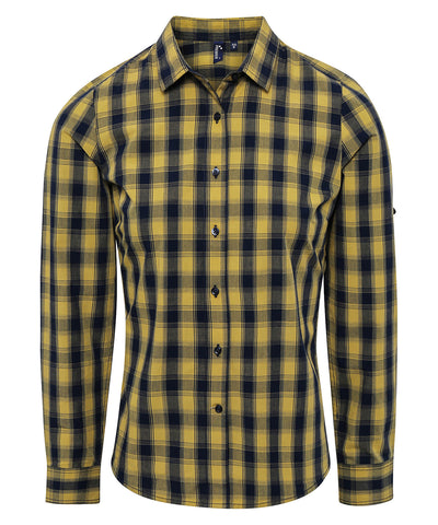 Womens Mulligan check cotton long sleeve shirt | camel/navy